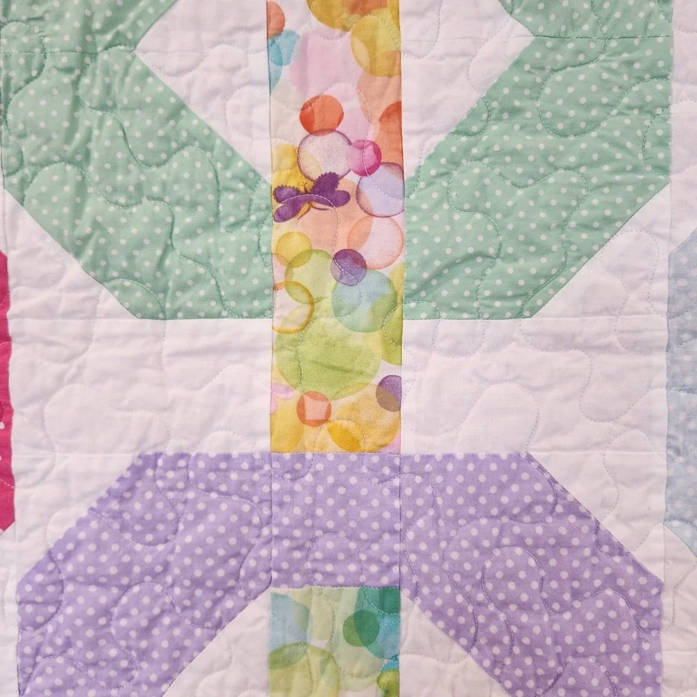 Handmade Patchwork Quilt Rainbow‎ Polka Dot Geometric Stipple Quilted 37x47
